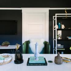 Eclectic Home Office With Black Walls
