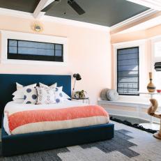 Contemporary Bedroom With Blue Headboard