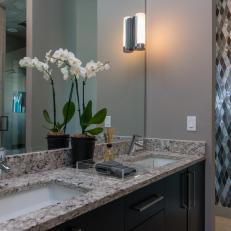 Contemporary Master Bathroom With Custom Tile Accent Wall