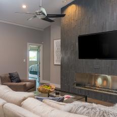 Contemporary Great Room With Recessed Fireplace
