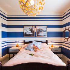 Boy's Room Features Blue & White Striped Walls