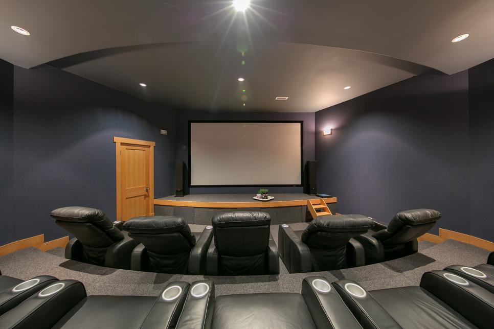 Home Theater With Gray Leather Seats | HGTV