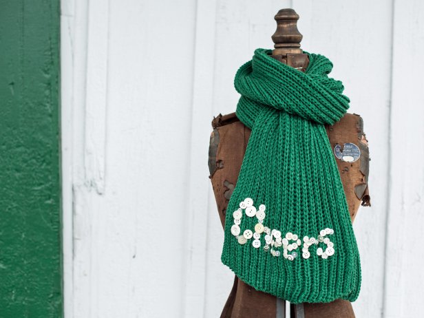 Scarves are a great small gift for friends and family.  Make this gift extra special by personalizing it with a playful message in buttons.  This is a quick handmade gift that will keep the recipient cozy for winters to come.