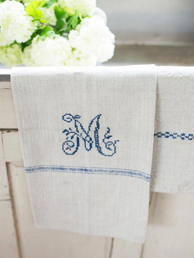 Cross-Stitched Monogram Tea Towel