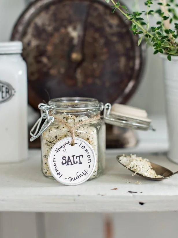 This homemade citrus, herb salt will be a welcome addition to any kitchen, especially those that belong to someone who loves to cook.  Flavored salt is delicious on poultry or fish and can be added while cooking or tableside.