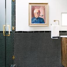 Eclectic Bathroom With Black and Blue Tile Combo