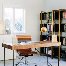 Natural Light Illuminates Contemporary Home Office With Wooden Desk