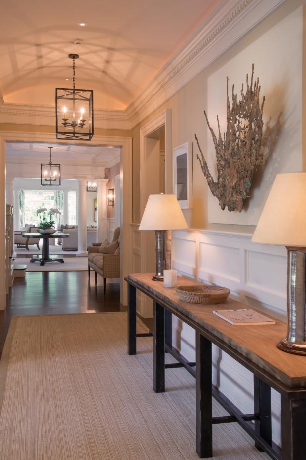 Traditional Hall With Double Tray Ceiling And Lantern