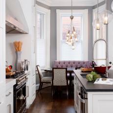 Transitional Gray And White Kitchen With Breakfast Nook
