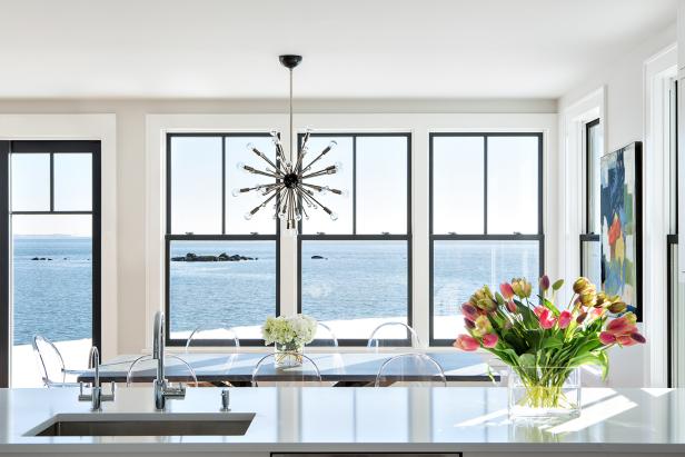 Black Frame Windows In Open Dining Room And Kitchen Hgtv