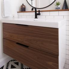 Eclectic Black And White Bathroom Vanity With Wooden Drawers