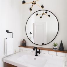 Contemporary White Bathroom Vanity With Round Mirror
