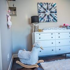 Gray And White Sophisticated Nursery With Swan Rocker
