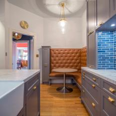 Gray Transitional Kitchen With Leather Banquette