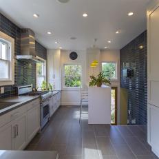 White And Navy Contemporary Eat-In Kitchen