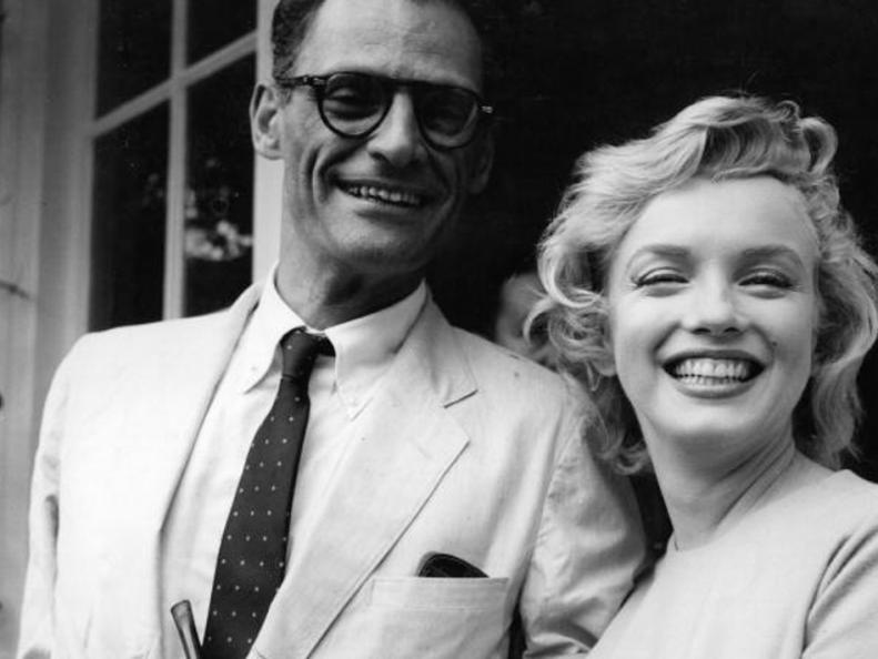 American film star Marilyn Monroe (1926 - 1962) outside her home in Englefield Green with her third husband American playwright Arthur Miller.  Original Publication: People Disc - HN0485   (Photo by Evening Standard/Getty Images)