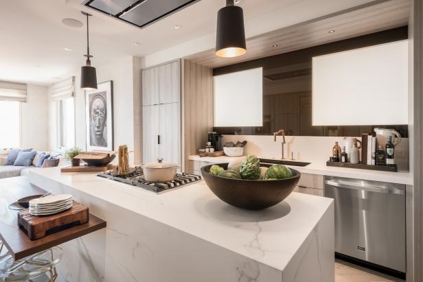 Neolith Ceramic Kitchen Island Countertop Mimics Look of Marble