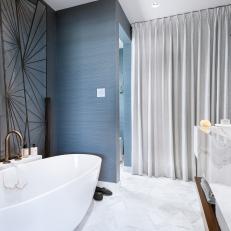 Color Palette, Geometric Designs Bring Drama to Master Bathroom