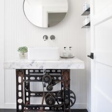 Classic White Bathroom With Industrial Vanity