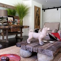 Eclectic Living Room With Rustic Coffee Table