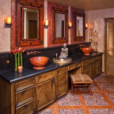 Asian Double Vanity Master Bathroom with Candles