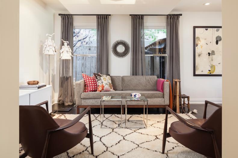 Eclectic, Gray-and-White Living Room