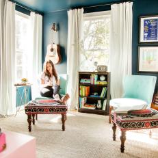 New Furniture and Vintage Details Makes Renovated Music Room Cozy and Creative