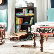 Pink and Black Ottomans Add Girly Glamour to Writing Room