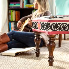 Pink and Black Ottomans Make Writing Room Feel Girly and Glamorous