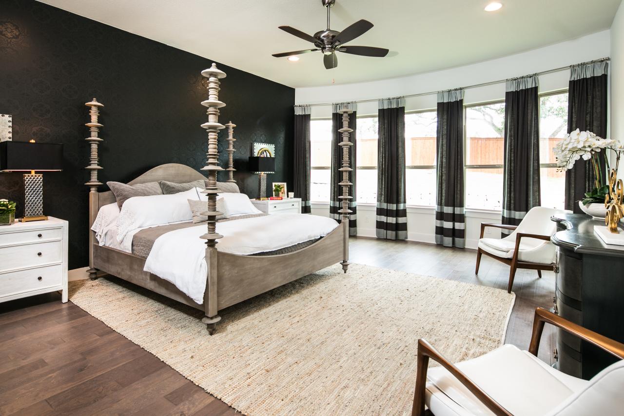 Black Transitional Bedroom With Four Poster Bed | HGTV