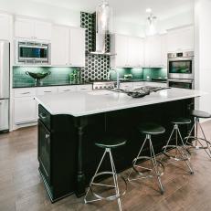 Black and White Open Plan Kitchen With Polka Dots