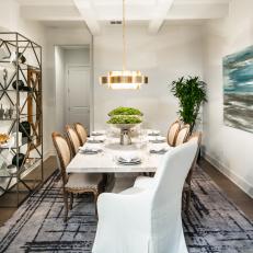 White Eclectic Dining Room With White Chair