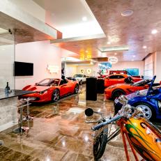 Garage With Sports Cars and Bar