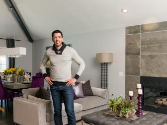 Host Drew Scott in his newly renovated living and dining room, as seen on Brother vs. Brother.