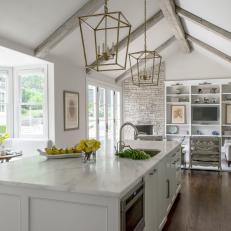 White Cottage Kitchen With Lantern Pendants