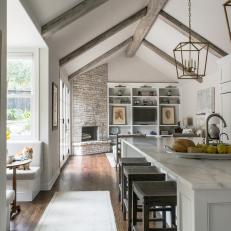 White Cottage Open Plan Kitchen With Vaulted Ceiling