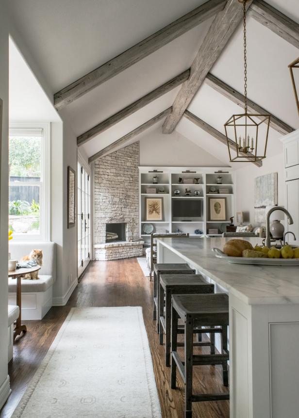 White Cottage Open Plan Kitchen With Vaulted Ceiling HGTV