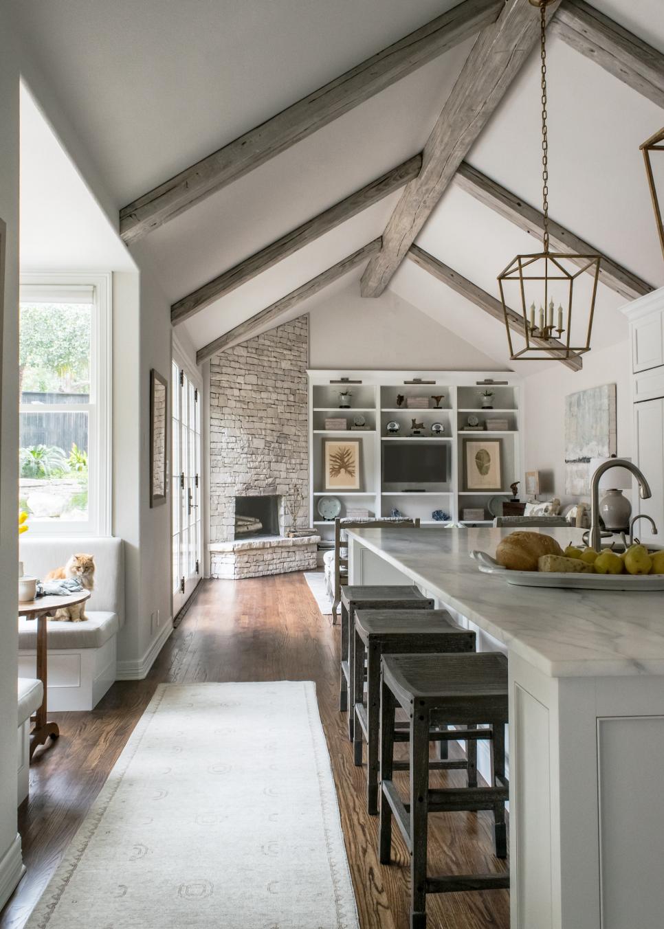 White Cottage Open Plan Kitchen With Vaulted Ceiling | HGTV