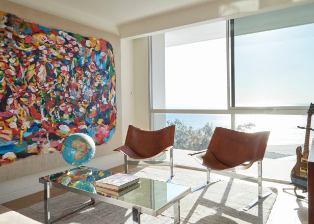 Modern Music Space With Multicolor Art & Metal Coffee Table