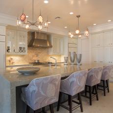 Elegant Eat-In Kitchen With Lilac Upholstered Chairs