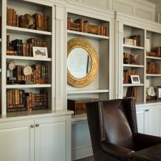 Home Study With Wall of Built-In Bookshelves