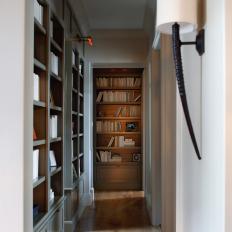 Hallway With Gray Bookshelves