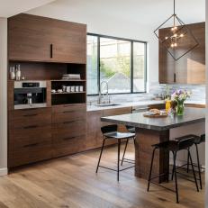 Midcentury Modern Kitchen Features Walnut Cabinets