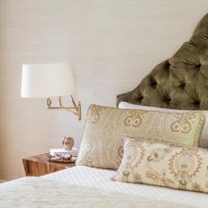 Timeless Bedroom Features Classic Upholstered Headboard