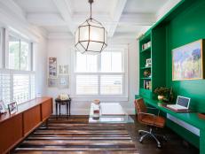 Contemporary Home Office With Emerald Green Desk