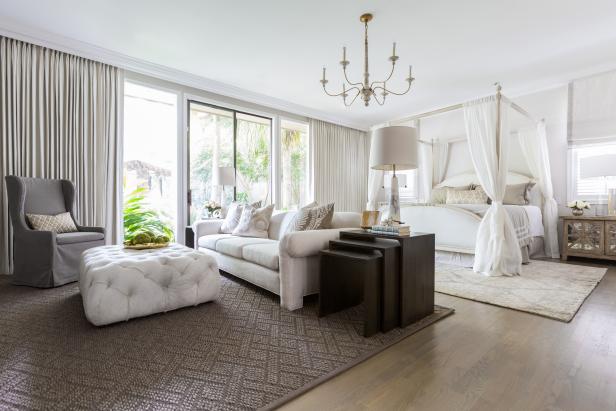 White, Cottage Master Bedroom With Canopy Bed