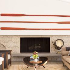 Contemporary Living Room With Rowing Oars Display