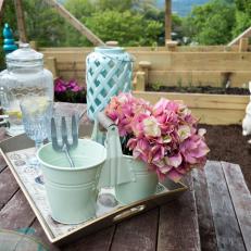 Picnic Table Close-up With Tray and Glassware