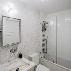 Transitional Bathroom With Chevron Tile