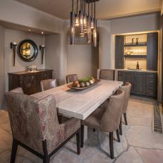 Neutral, Transitional Dining Room With Rustic Vibe